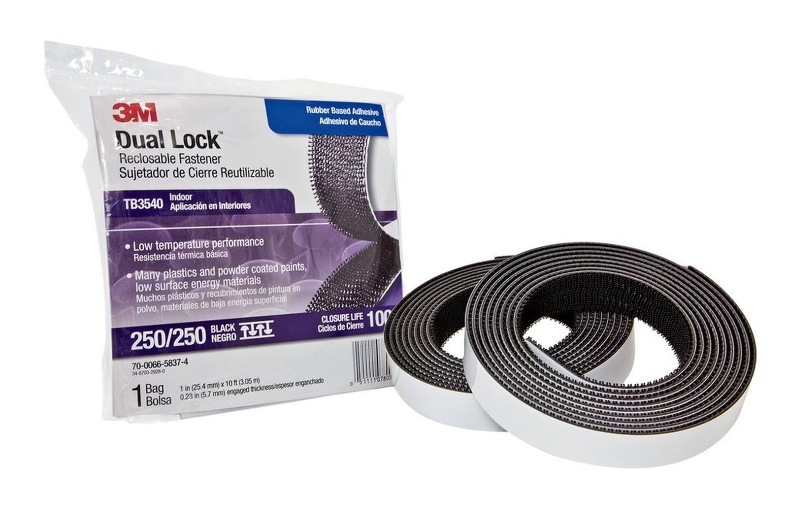 3M Dual Lock flexible pressure seal with high instant adhesion SJ3540, black, 25.4 mm x 45.7 m, 5.7 mm, 40 heads/cm2