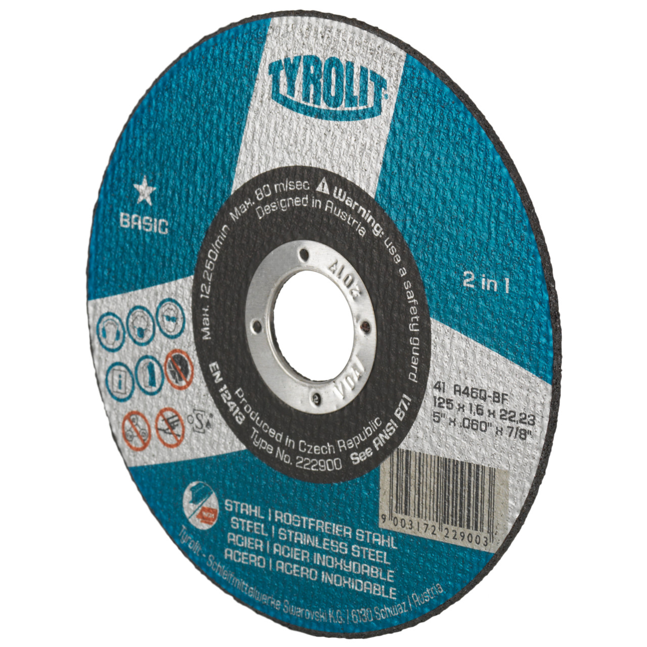 Tyrolit Cutting discs DxDxH 115x2.5x22.23 2in1 for steel and stainless steel, shape: 41 - straight version, Art. 222997