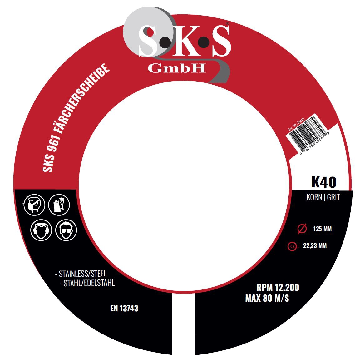 S-K-S 961 disco de láminas de circonio, 125 mm, 22,23 mm, P40, 2 en 1 para acero y acero inoxidable