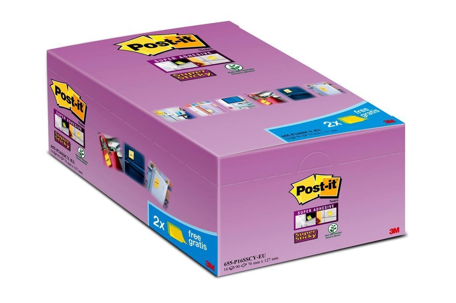3M Post-it Super Sticky Notes 65516SYP, 127 mm x 76 mm, yellow, 16 pads of 90 sheets each