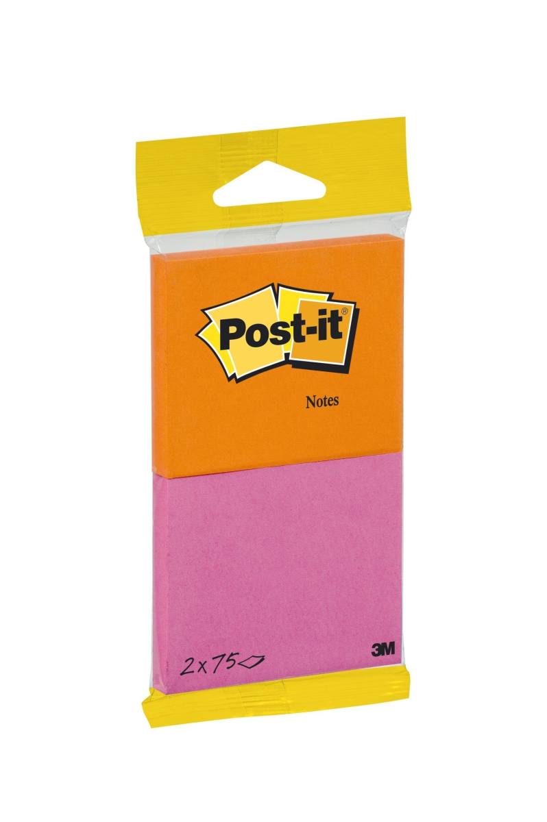 3M Post-it Notes 6720-PO, 76 mm x 63,5 mm, neonorange, neonpink, 2 Blöcke à 75 Blatt
