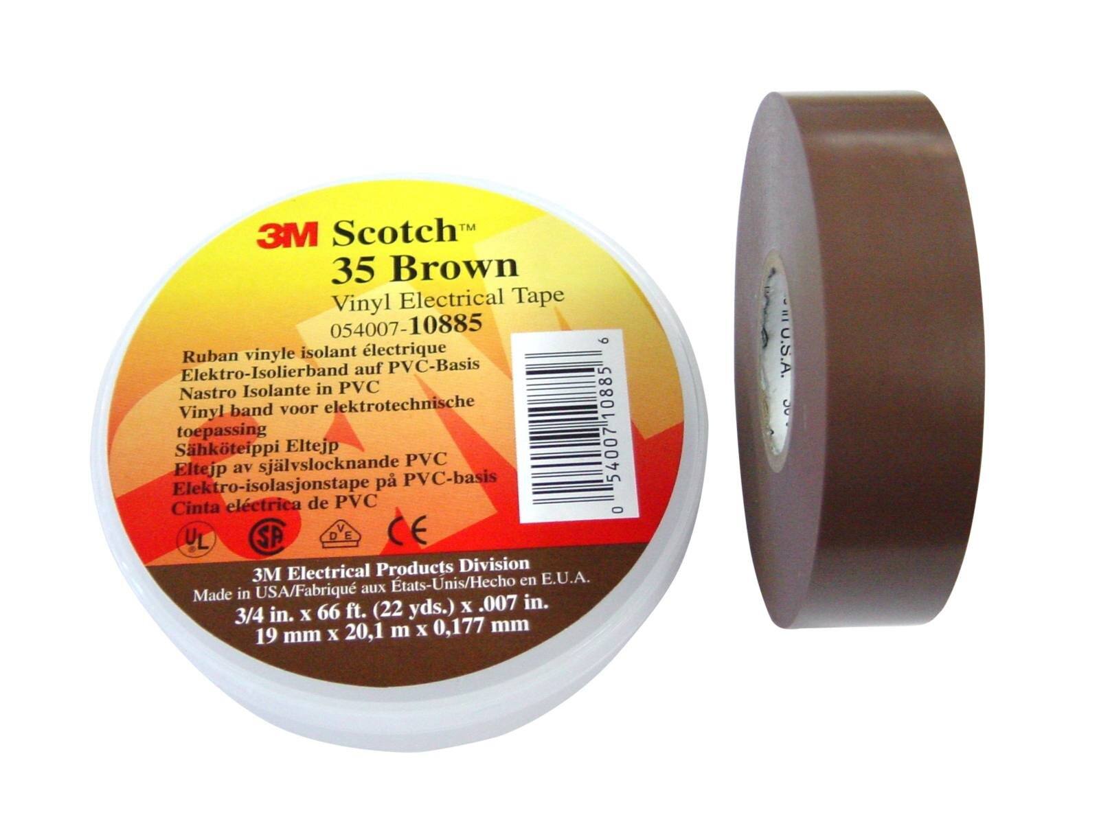 3M Scotch 35 Vinyl Electrical Insulating Tape, Brown, 19 mm x 20 m, 0.18 mm