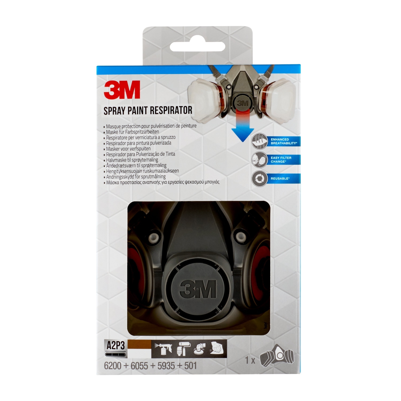 3M Mask for paint spraying 6002 1x half mask 6200M, 2x gas filter 6055, 2x particle filter 5935, 2x cover 501