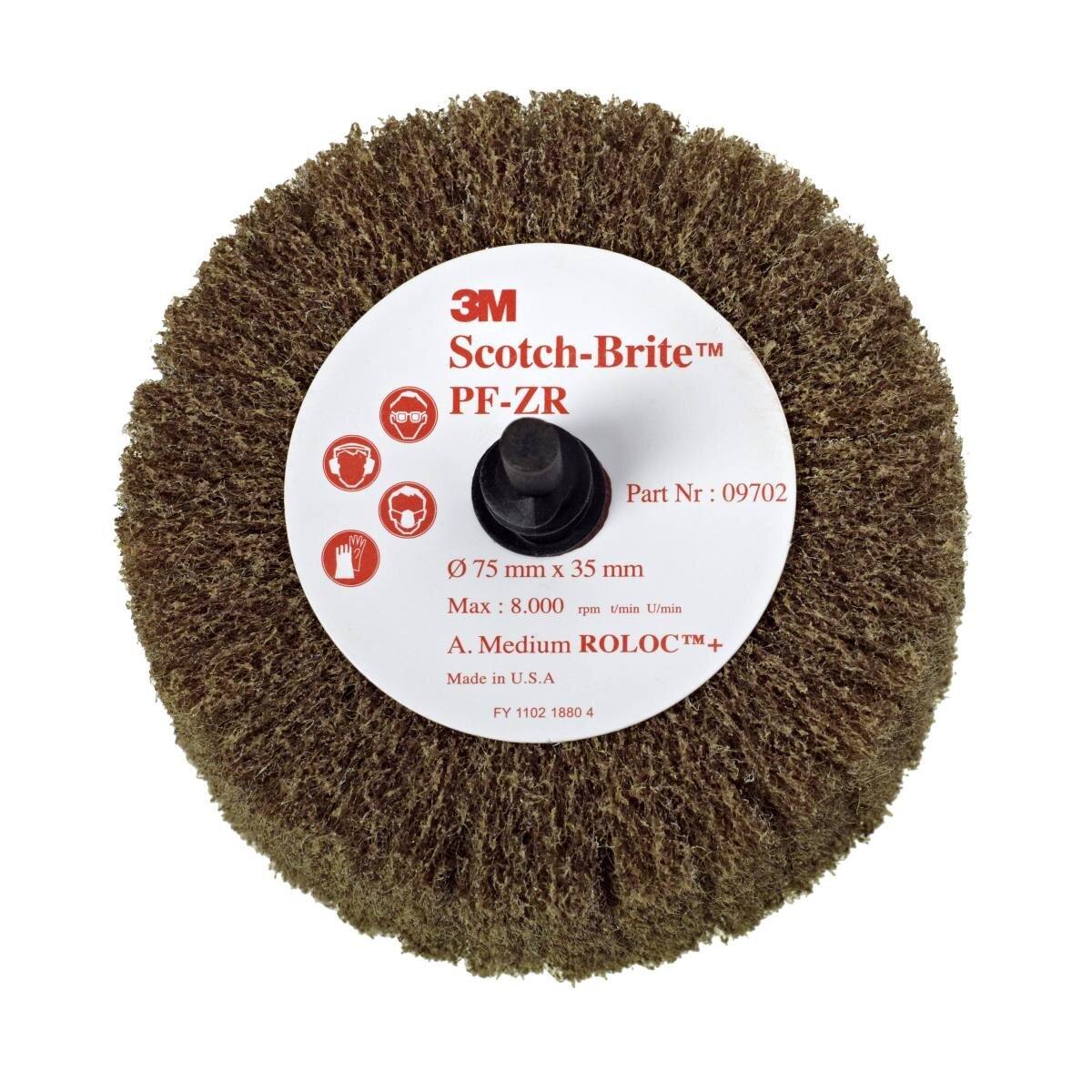 3M Scotch-Brite Roloc Cepillo de púas PF-ZR, marrón, 76,2 mm, 35 mm, A, mediano