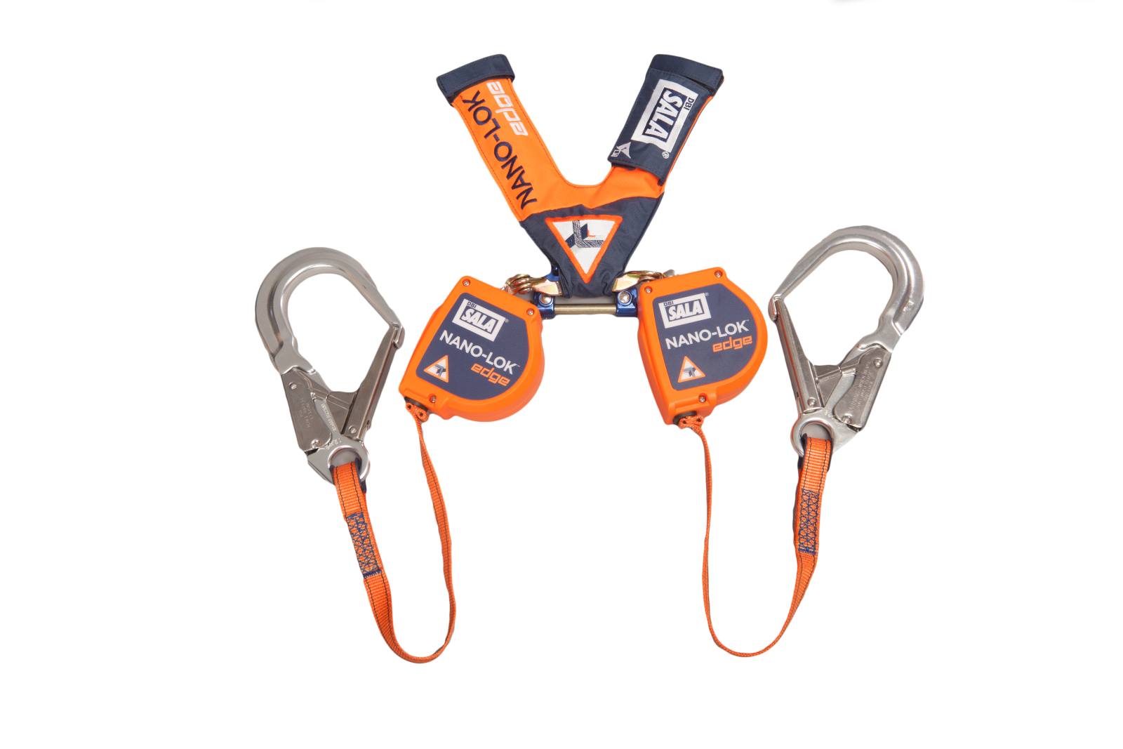 3M DBI-SALA Nano-Lok Edge twin retractable type fall arrester, edge-tested, length: 2.5 m, Dyneema webbing 20 mm, Trilock webbing carabiner, 2 aluminium scaffold carabiners opening width 57 mm, 3M Connected Safety-ready RFID tag for inspection, 2.5 m