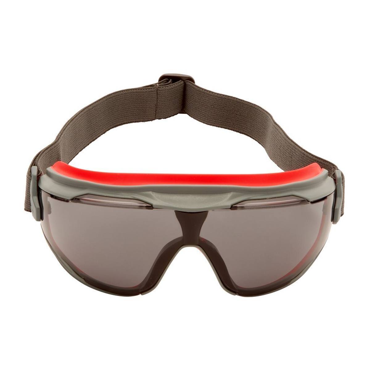 occhiali 3M GoggleGear 500 full-vision GG502SGAF-EU, montatura grigio-rossa, lenti grigie, fascia in neoprene nero