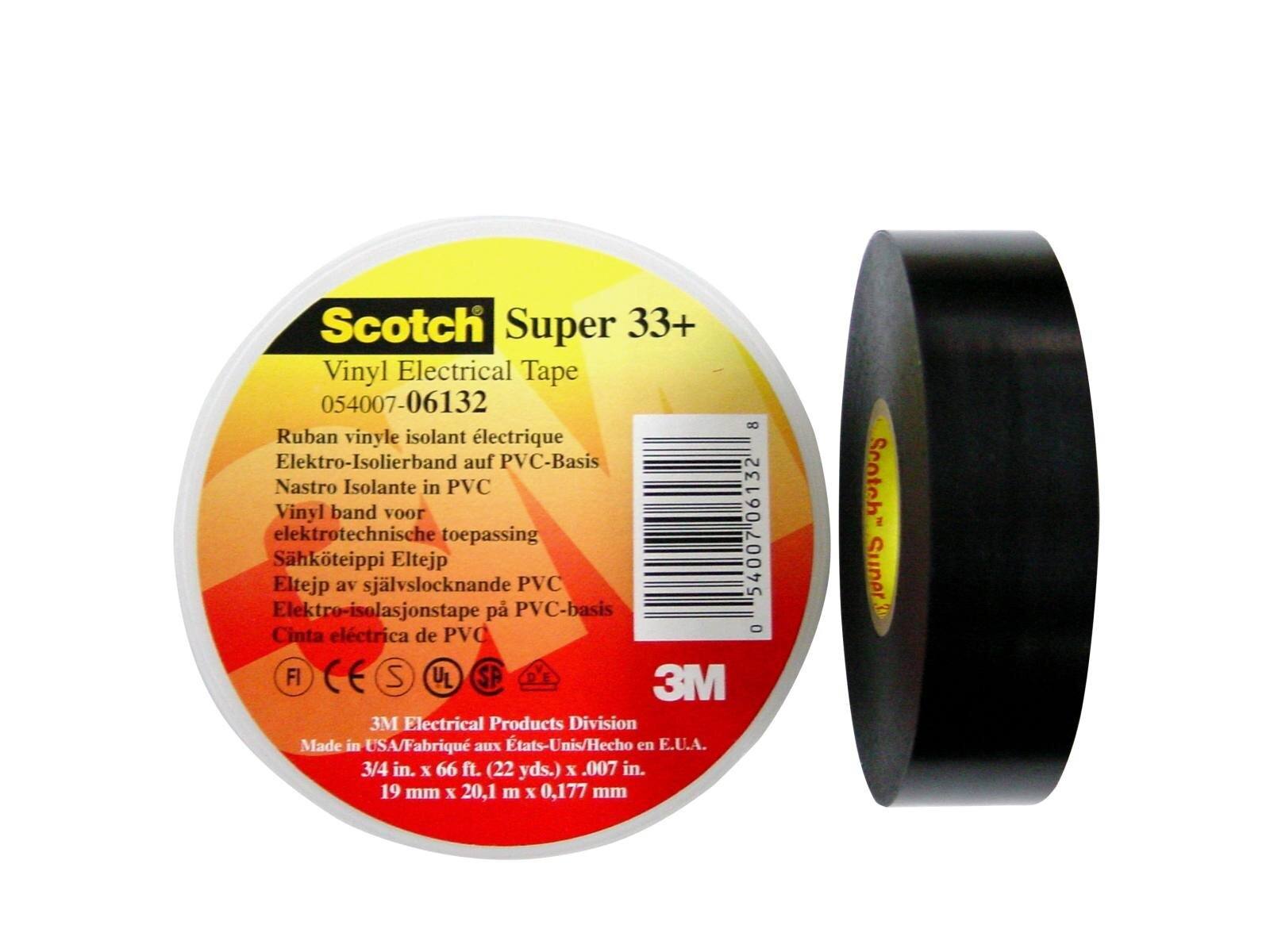 3M Scotch Super 33+ Vinyl Elektro-Isolierband, Schwarz, 19 mm x 20 m, 0,18 mm