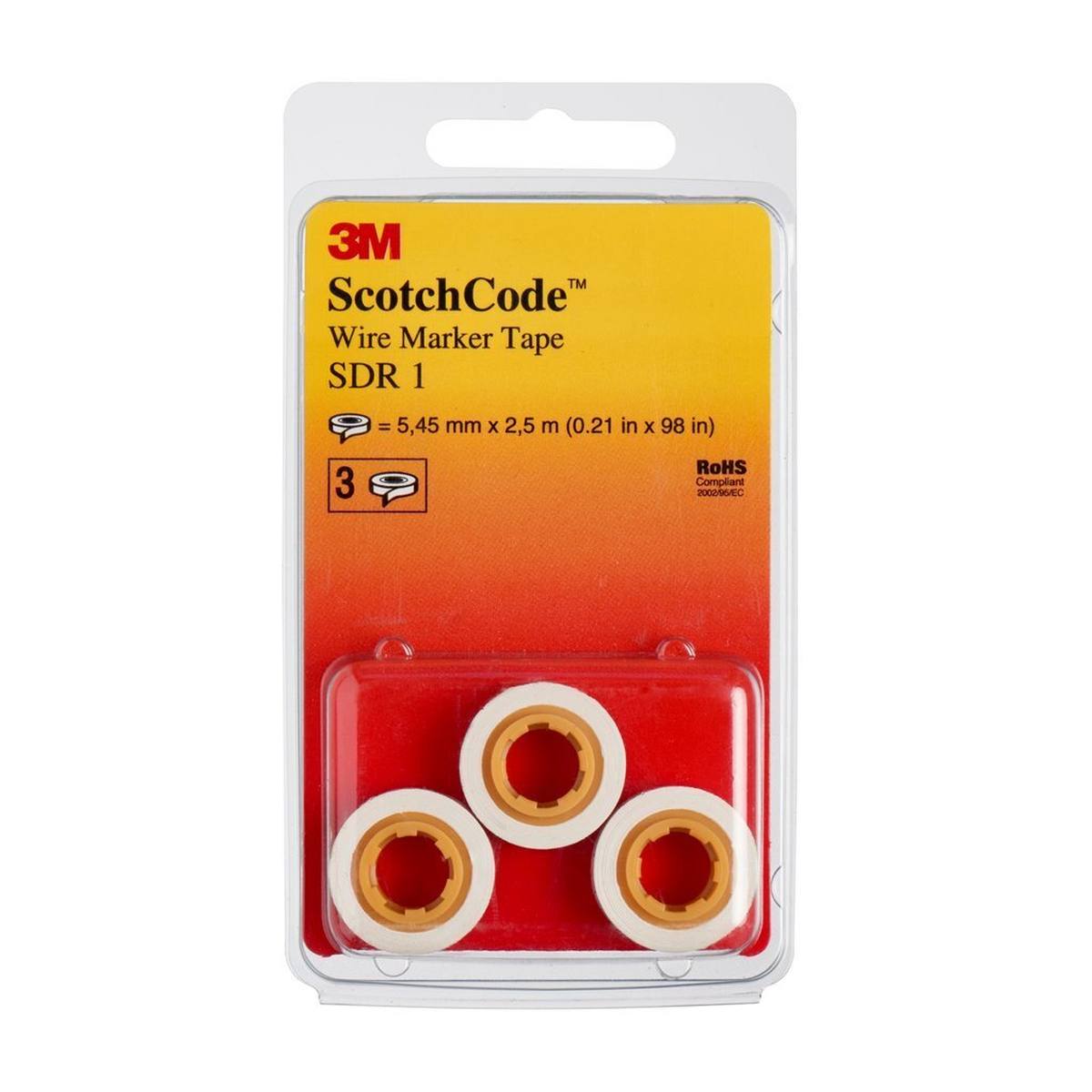 3M ScotchCode SDR-1 cable marker refill rolls, number 1, pack of 3