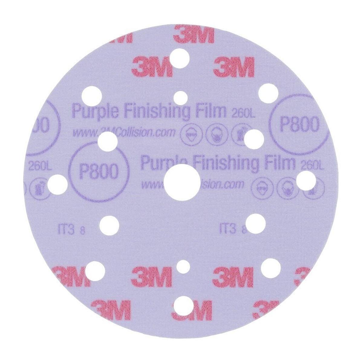 3M Hookit 260L+ Discos de desbaste púrpura / 15 agujeros, 150 mm, P800