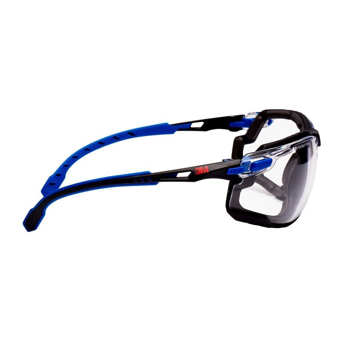 3M Solus 1000 safety spectacles, blue/black temples, Scotchgard anti-fog/anti-scratch coating (K&amp;N), clear lens, foam frame and headband, S1101SGAFKT-EU