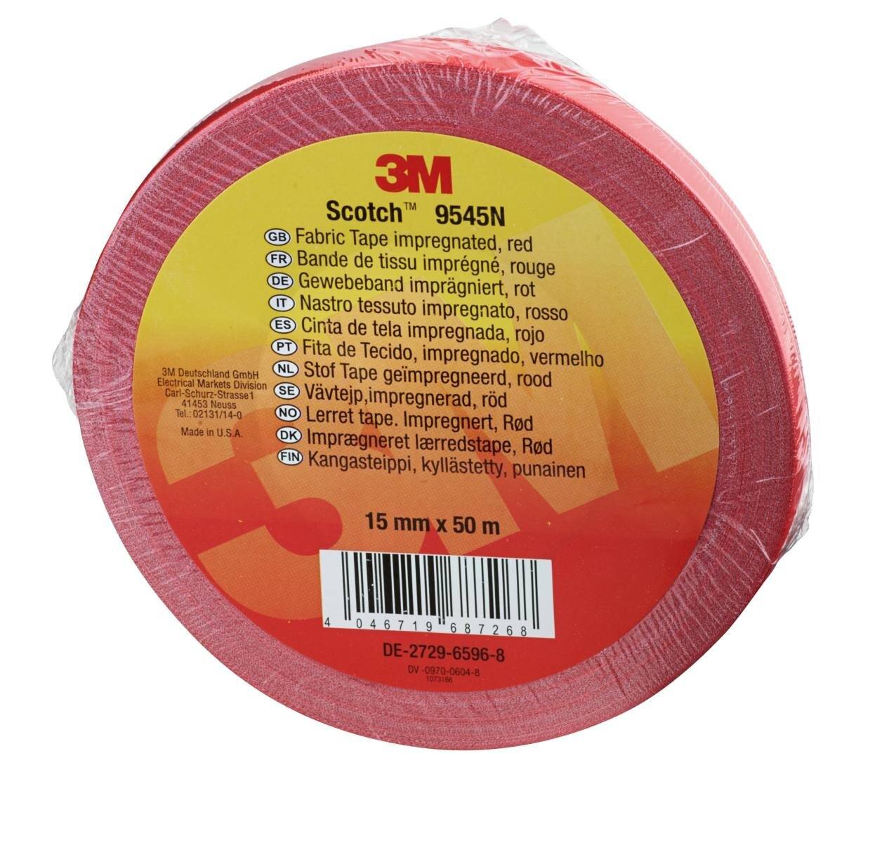 3M Scotch 9545N Impregnated fabric tape, red, 15 mm x 50 m, 0.3 mm