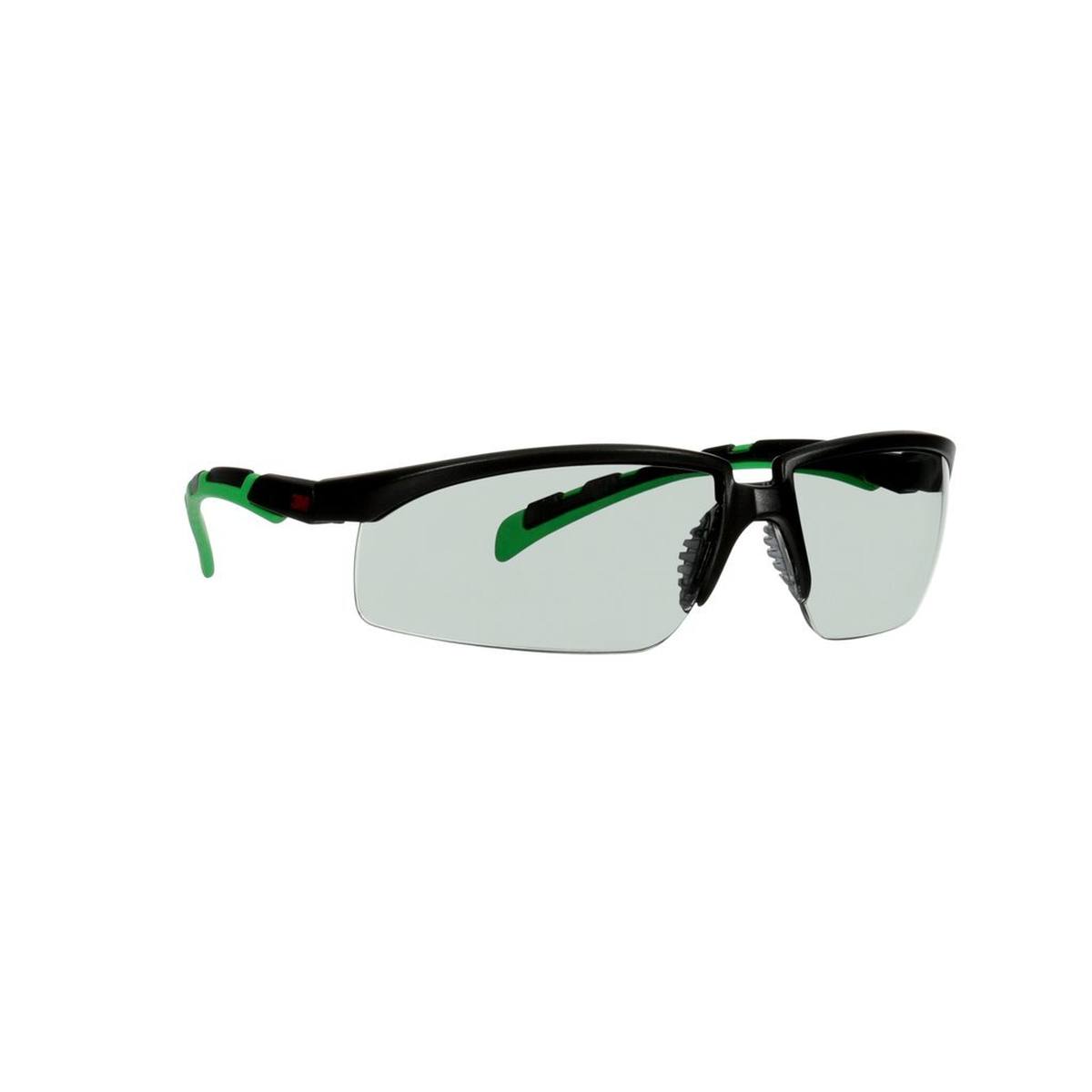 occhiali di sicurezza 3M Solus 2000, montatura nera/verde, rivestimento antigraffio + (K), lente grigia IR 1.7, S2017ASP-BLK