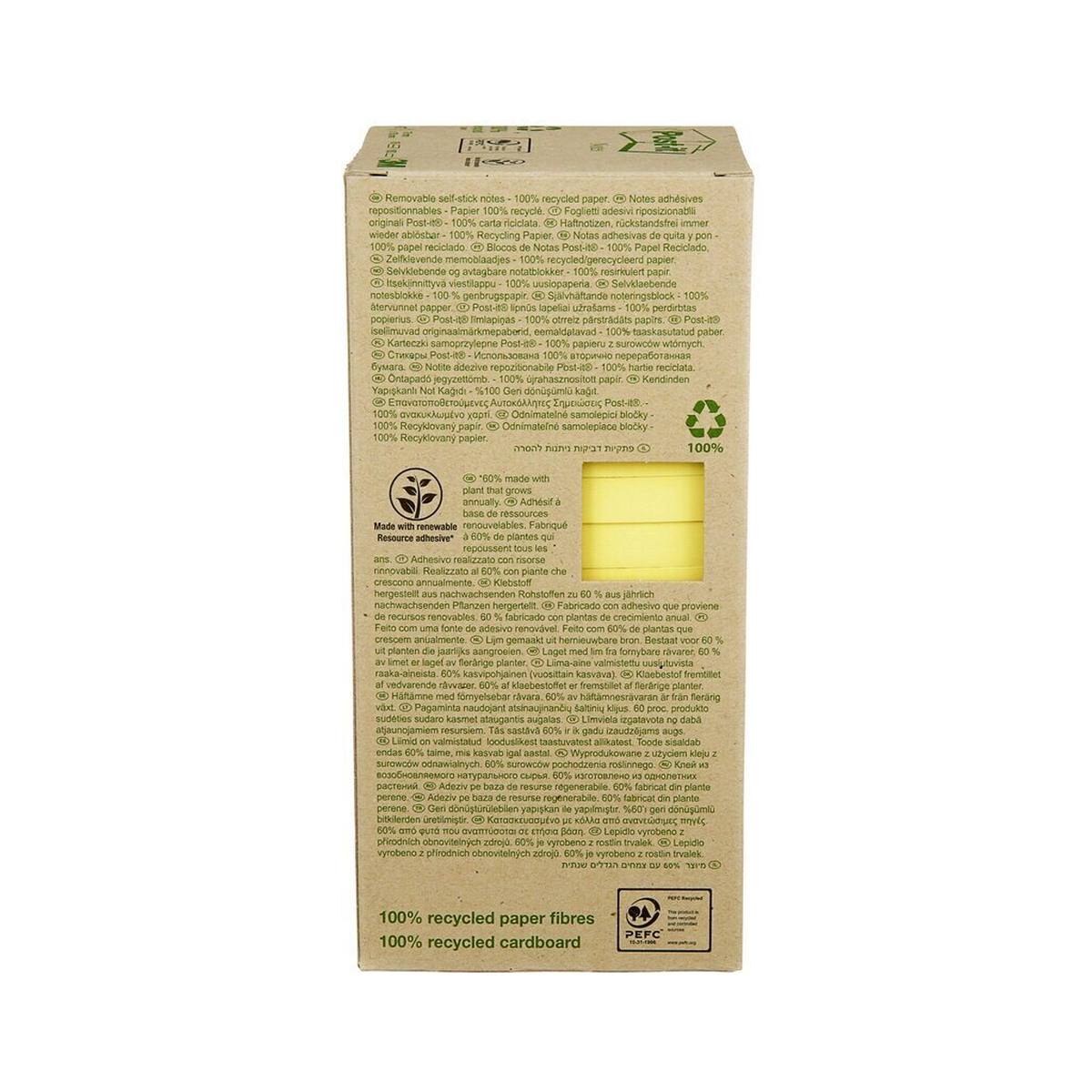 3M Post-it Recycling Notes 654-1T, 76 mm x 76 mm, yellow, 16 pads of 100 sheets each