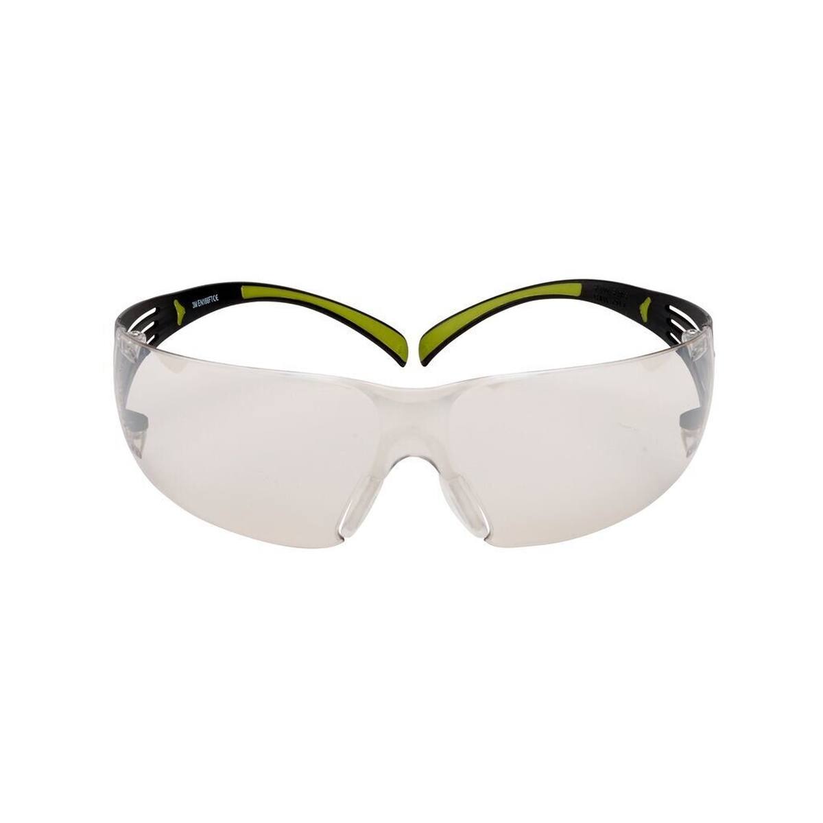 3M SecureFit 400 Schutzbrille, schwarz/grüne Bügel, Antikratz-Beschichtung, verspiegelte Scheibe für innen/außen, SF410AS-EU