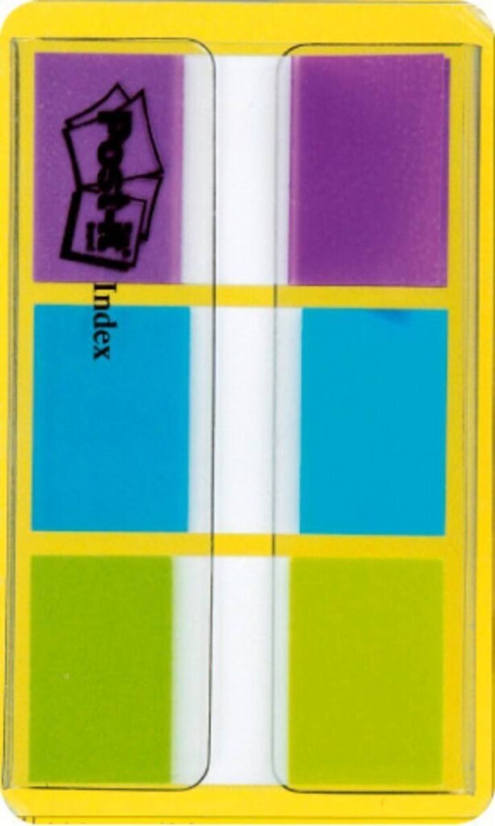3M Post-it Index 680PBGEU, 25,4 mm x 43,2 mm, bleu, vert, violet, 3 x 20 bandes adhésives