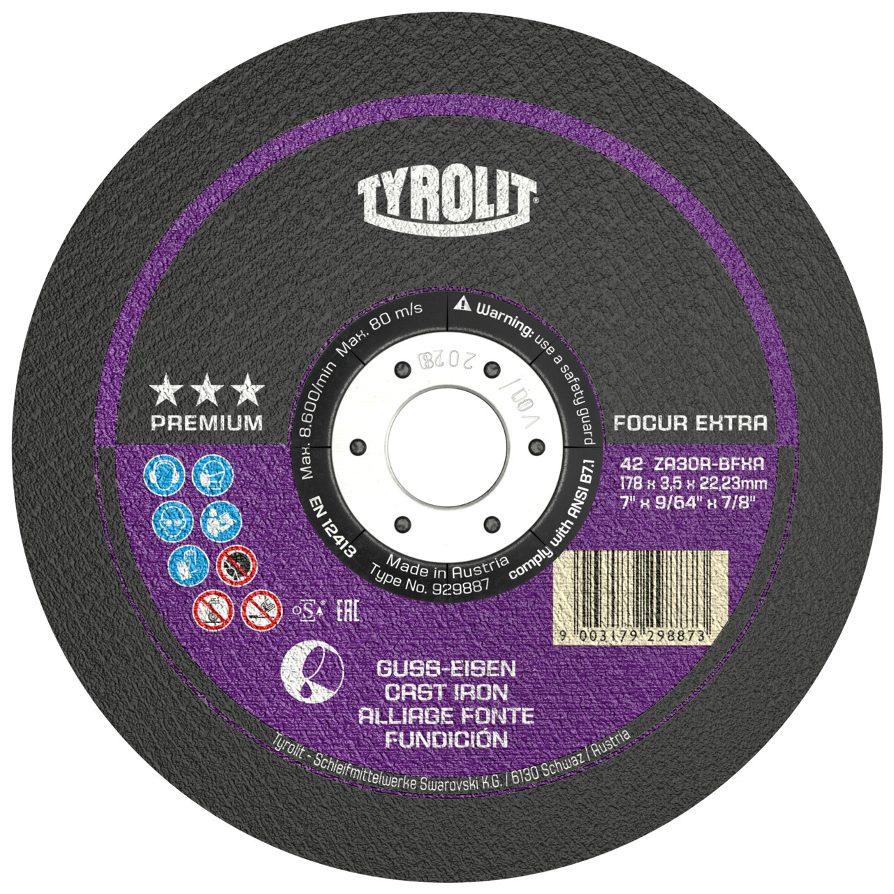 TYROLIT discos de corte DxUxH 230x3,0x22,23 FOCUR Extra para fundición gris, forma: 42 - versión offset, Art. 635268