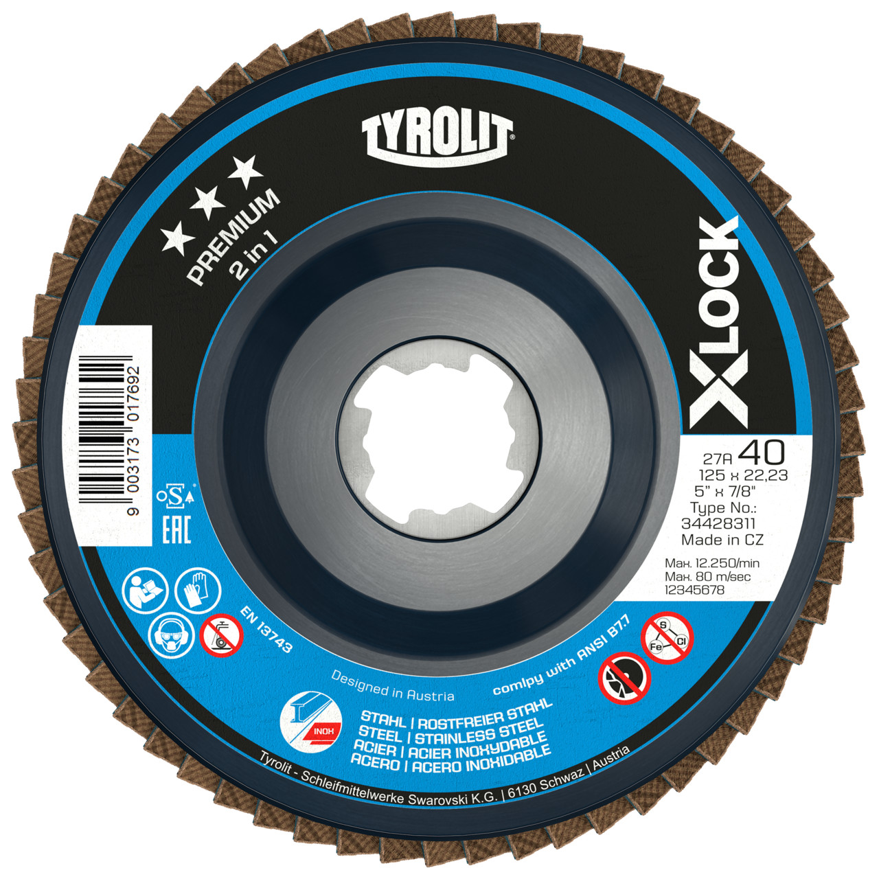 Tyrolit Serrated lock washer DxH 125x22.23 X-LOCK for steel and stainless steel