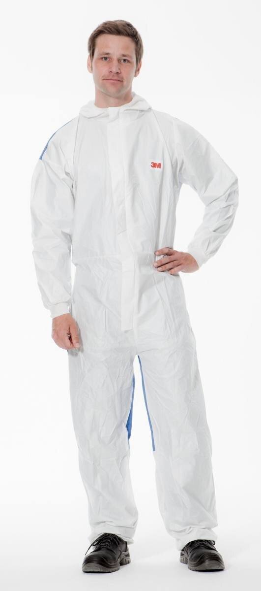 3M 4535 coverall, white blue, TYPE 5/6, size XL, material SMMMS and PE, breathable, detachable zipper, knitted cuffs