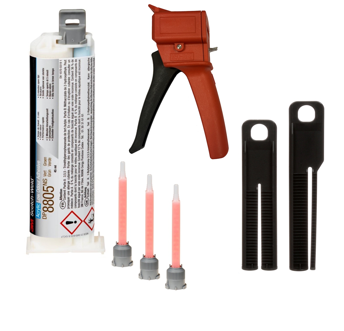Starter Set: 1x 3M Scotch-Weld 2-component construction adhesive EPX System DP8805NS, green, 45 ml 1x S-K-S hand tool for EPX 38 to 50 ml cartridges incl. feed piston 2:1