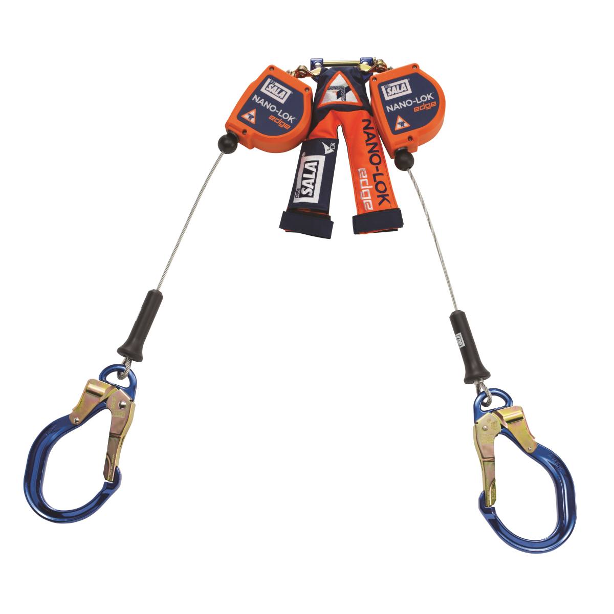 3M DBI-SALA Nano-Lok Edge twin retractable type fall arrester, sharp-edge tested, length: 2.5 m, galvanised wire rope 5 mm, Trilock webbing carabiner, 2 aluminium scaffold carabiners opening width 63 mm, 3M Connected Safety-ready RFID tag for inspect