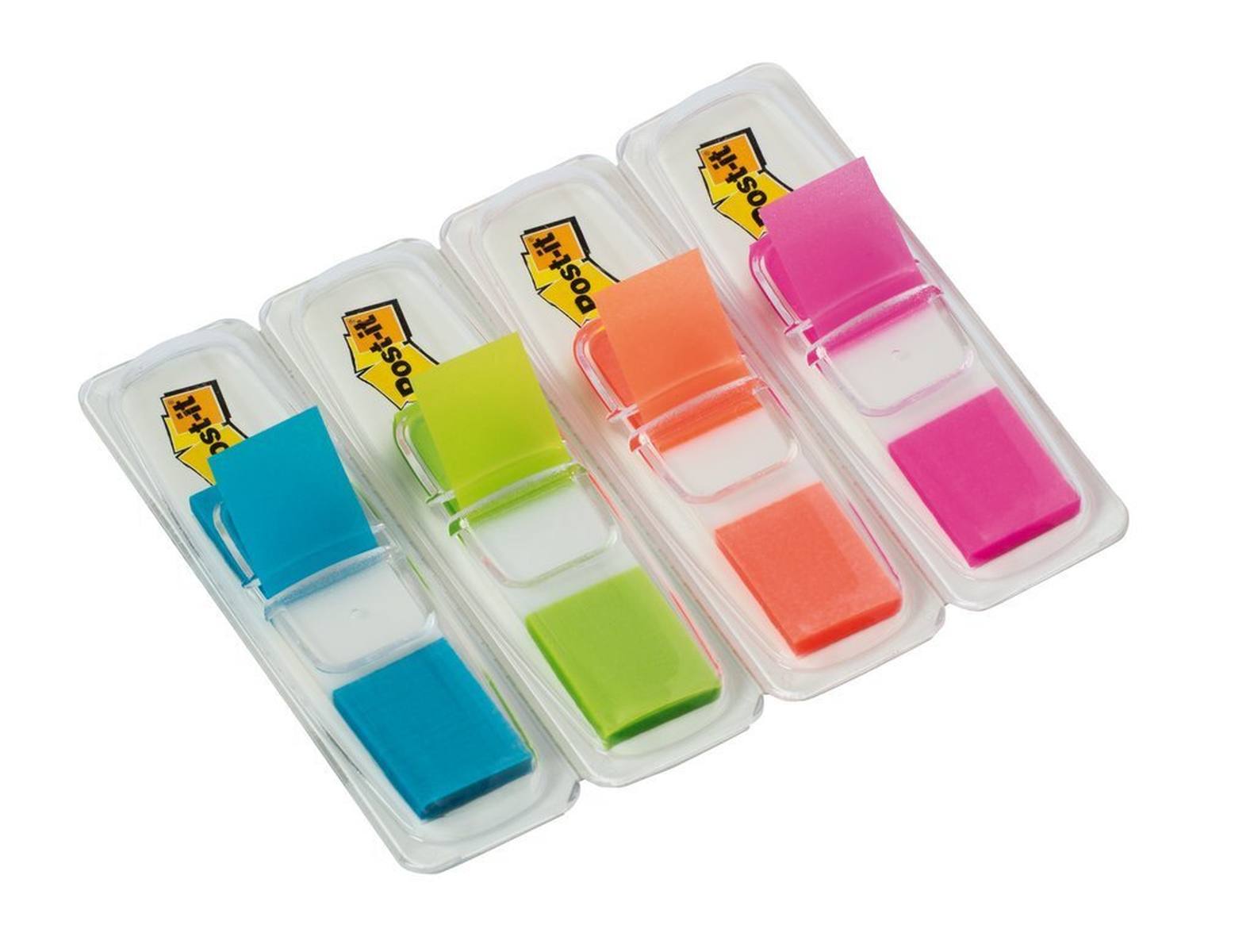 3M Post-it Index Mini 683-4ABP, 11.9 mm x 43.2 mm, lime green, orange, pink, turquoise, 3 x 35 adhesive strips in dispenser