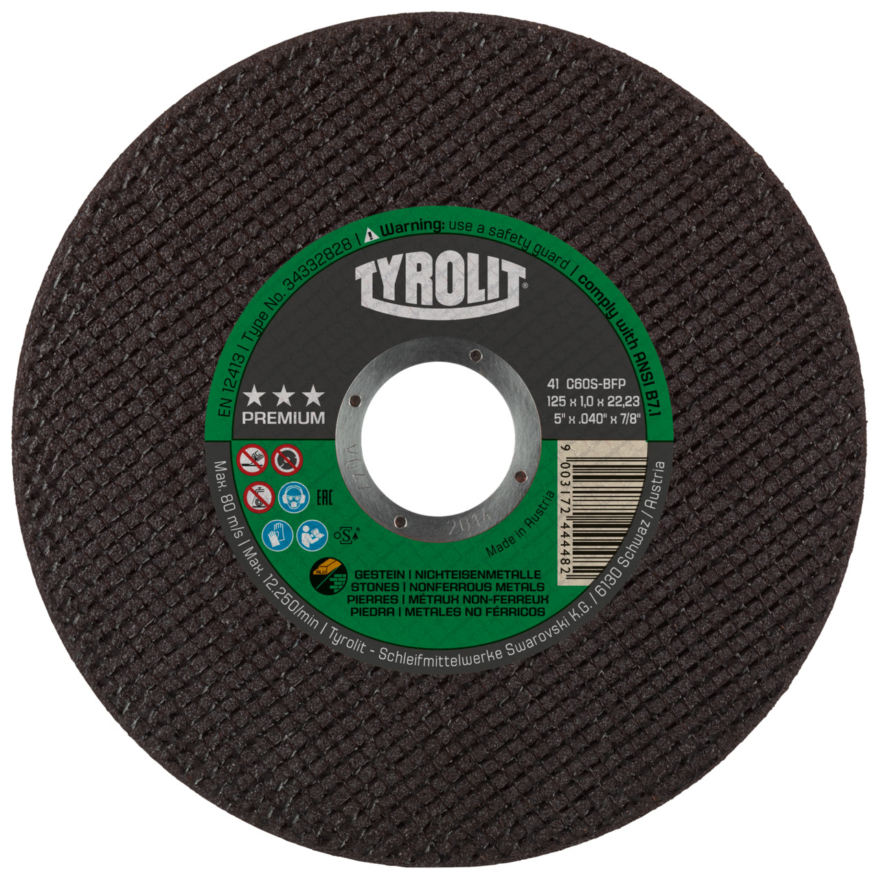 TYROLIT cut-off wheels DxDxH 115x1.0x22.23 For non-ferrous metals and stone, shape: 41 - straight version, Art. 34332827