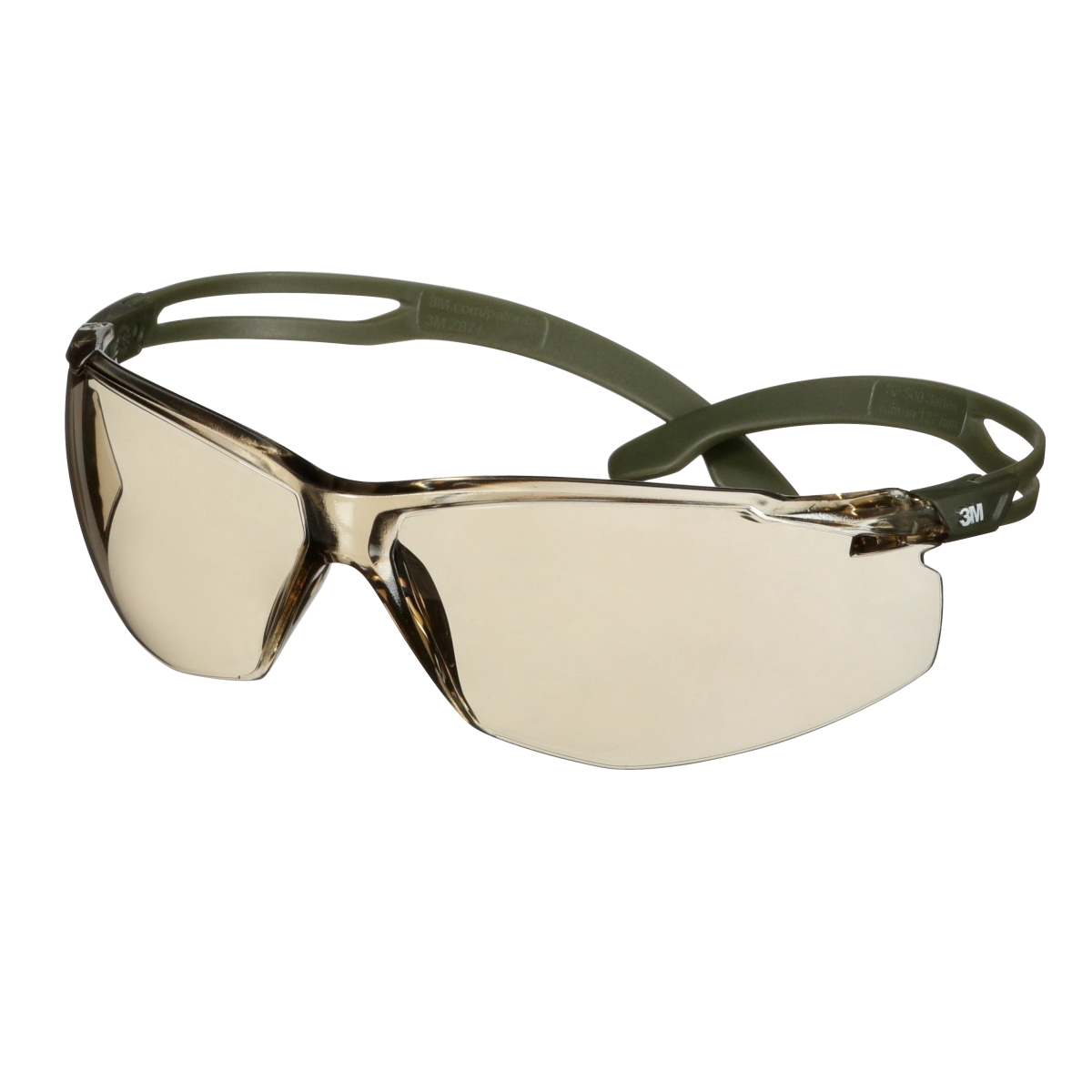 occhiali di sicurezza 3M SecureFit 500, aste nere/verde scuro, rivestimento Scotchgard antigraffio/antiappannamento (K&amp;N), lenti marrone chiaro, SF528SGAF-DGR