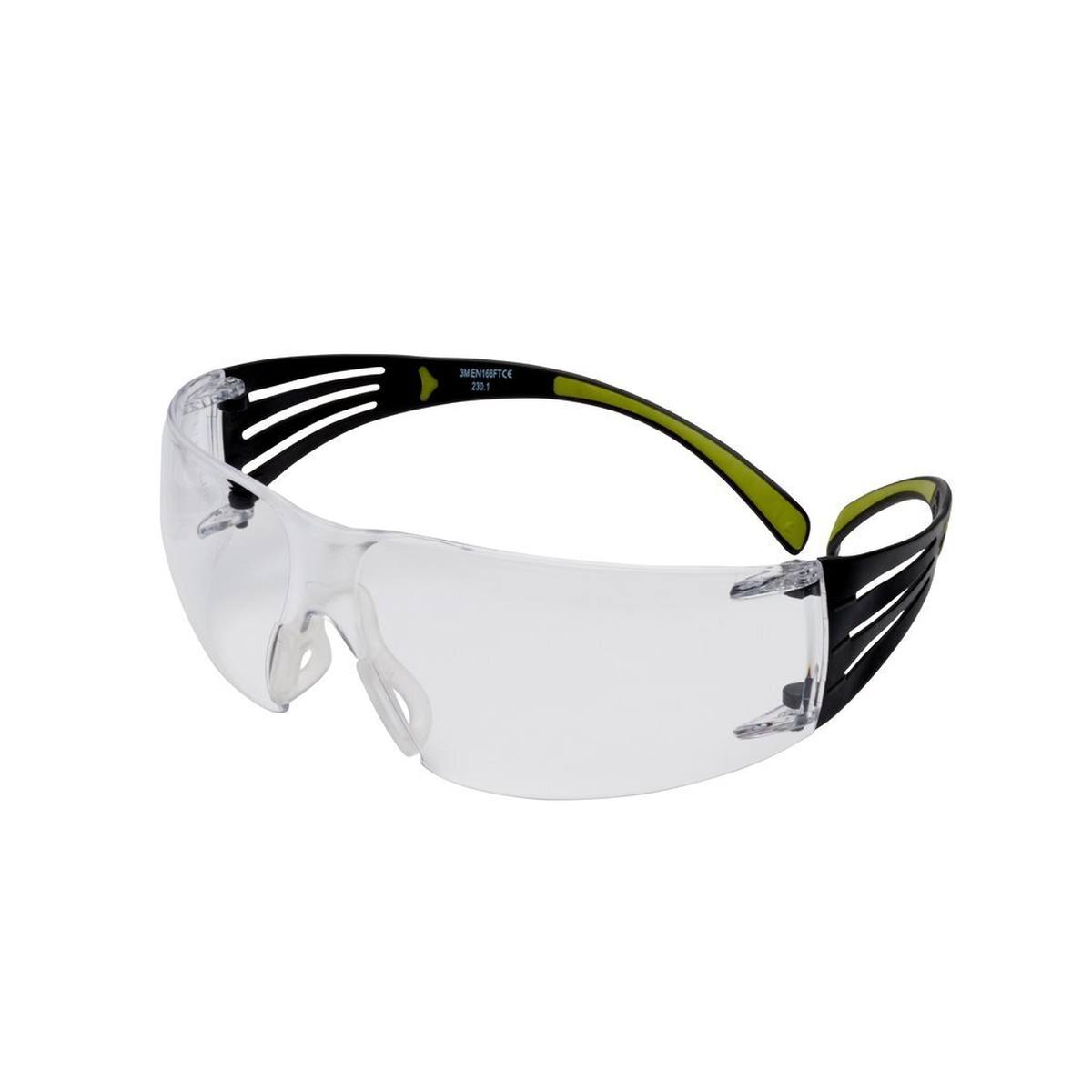 3M Gafas de protección SecureFit 400, patillas negras/verdes, tratamiento antirrayas/antivaho, lentes transparentes, SF401AS/AF-EU