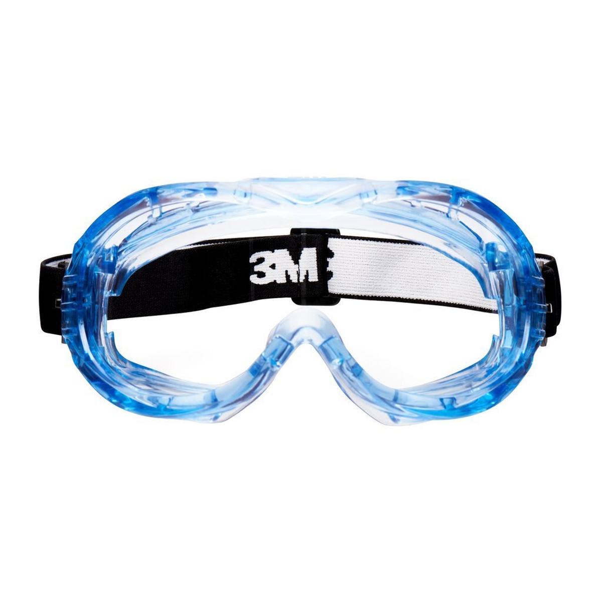 occhiali di sicurezza 3M Fahrenheit AS/AF/UV, PC, trasparenti, ventilazione indiretta, fascia in nylon, incluso sacchetto in microfibra FheitAF (antiappannamento)