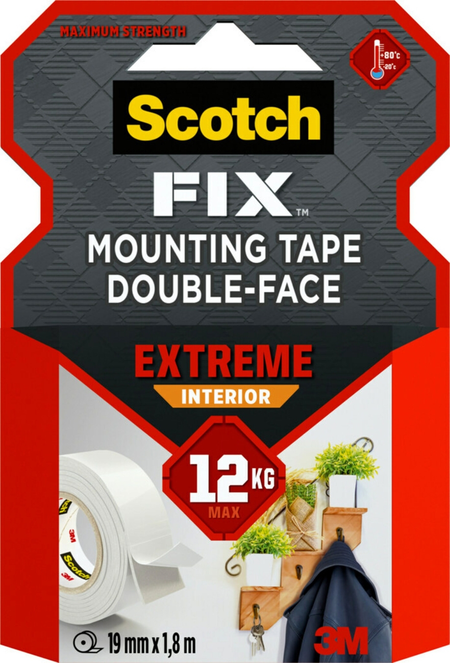 3M Scotch-Fix Extreme Innenmontageband PGS05-1918-P, 19 mm x 1,8 m, Hält bis zu 12 kg, 1 kg/15 cm