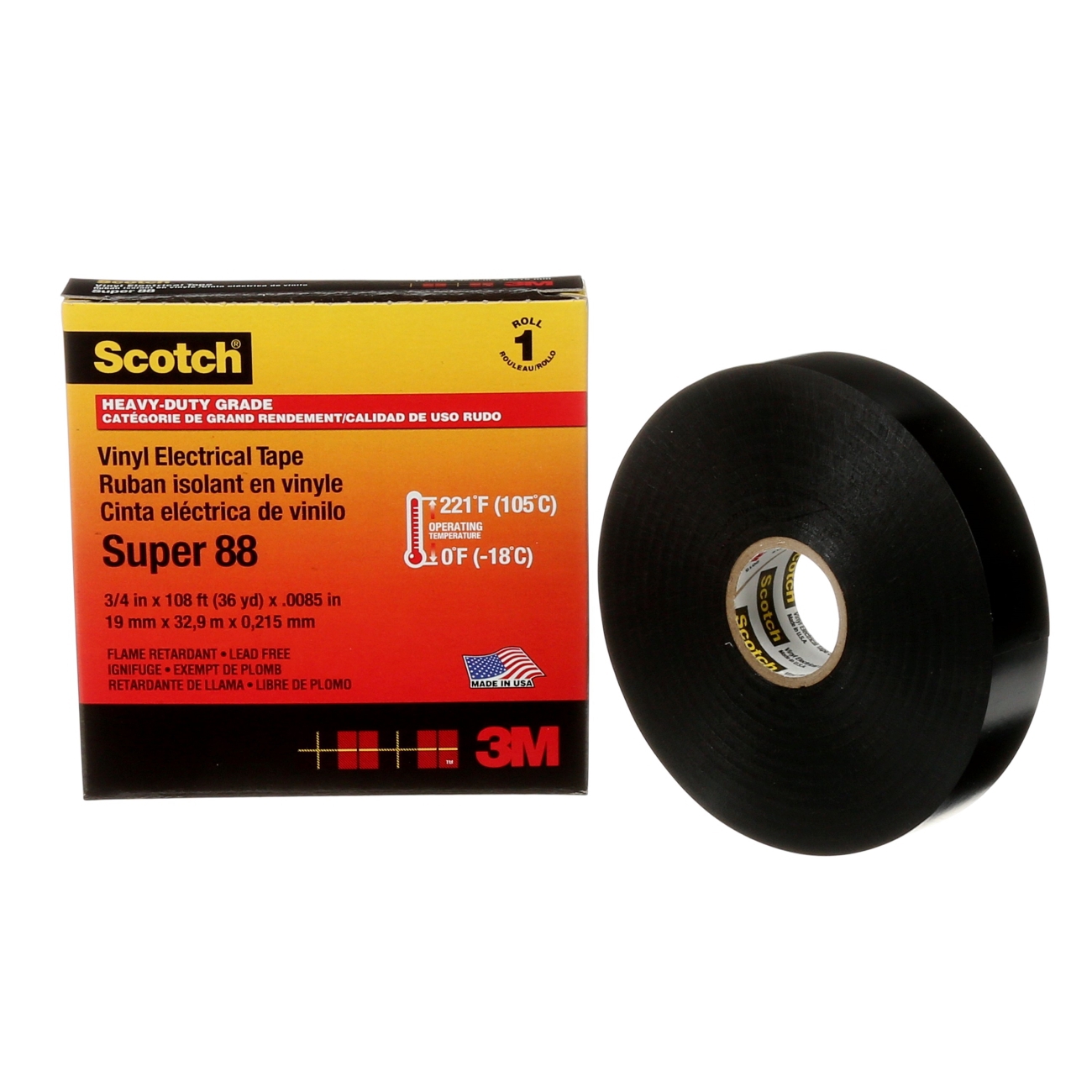 3M Scotch Super 88 Vinyl Elektro-Isolierband, Schwarz 19 mm x 20 m, 0,22 mm