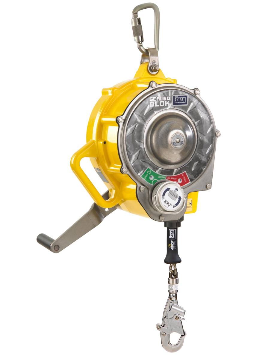 3M DBI-SALA Sealed-Blok Sealed fall arrester with rescue winch, RSQ function, length: 25 m, aluminium housing, stainless steel cable 5 mm, automatic stainless steel swivel carabiner with fall indicator, opening width 18 mm, 3M Connected... , 25.0 m