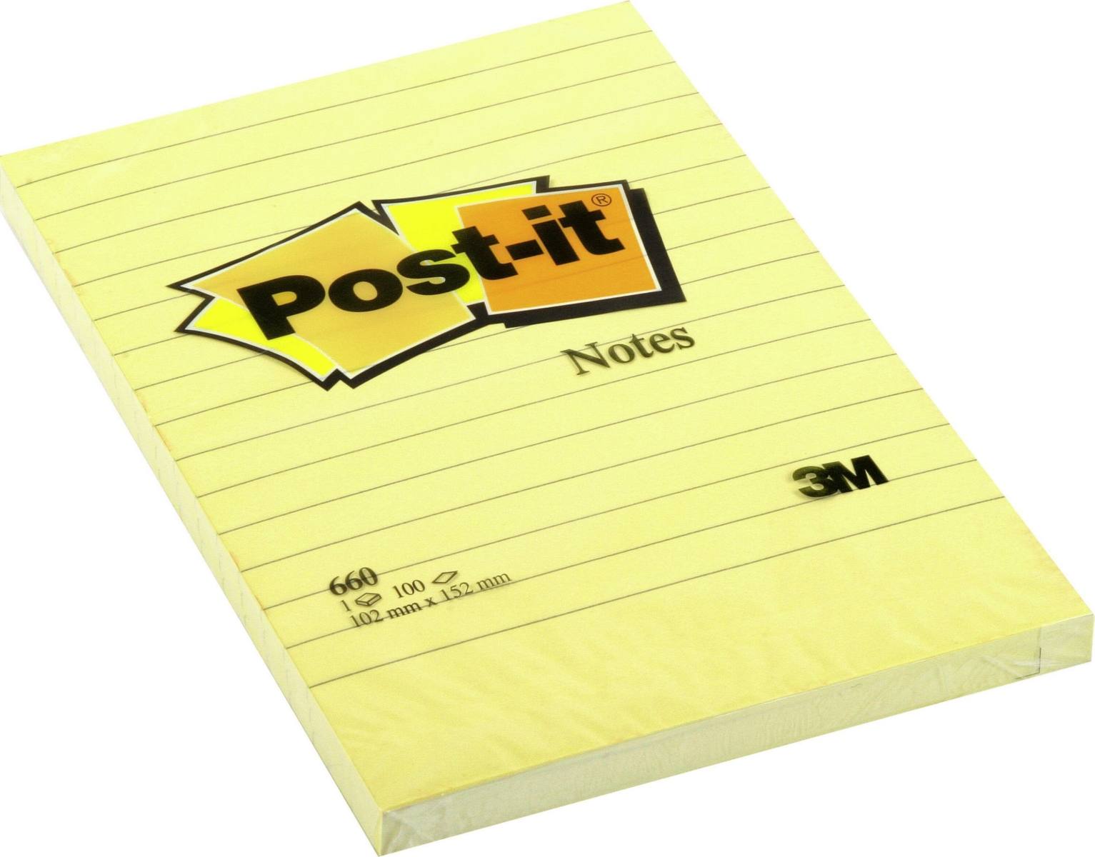 3M Post-it Notas 660, 102 mm x 152 mm, amarillo, 1 bloc de 100 hojas