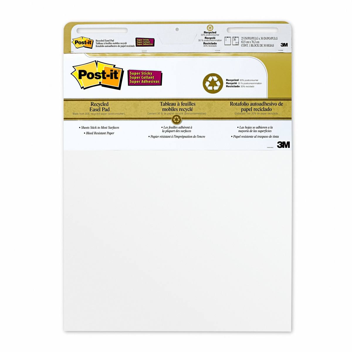 3M Post-it Super Sticky Meeting Chart Recycling, unlined, white, 2 pads, 635 mm x 762 mm