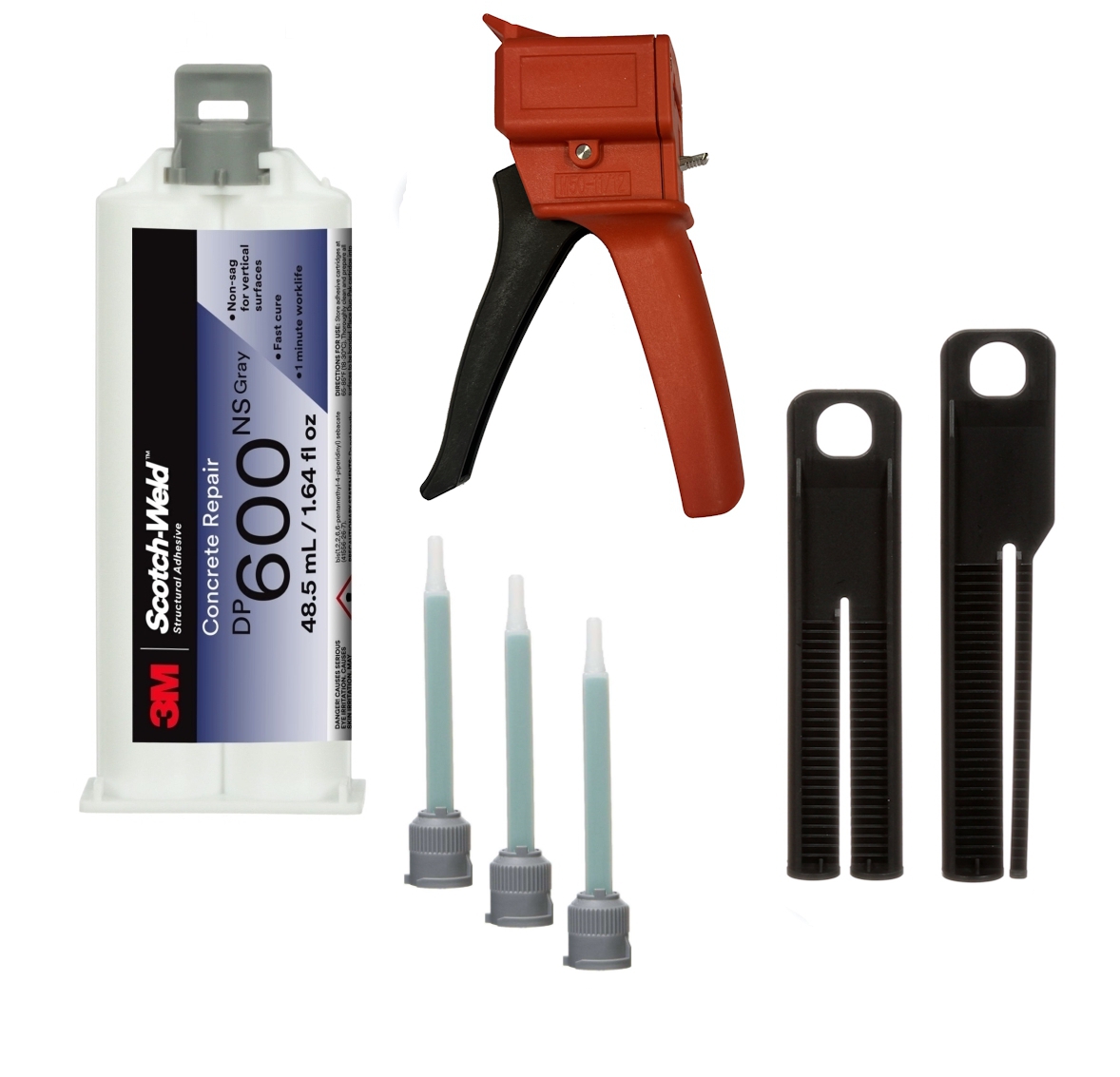 Starter set: 1x 3M Scotch-Weld 2-component construction adhesive EPX DP600, gray, 48.5 ml, 1x S-K-S hand tool for EPX 38 to 50 ml cartridges incl. feed piston 2:1