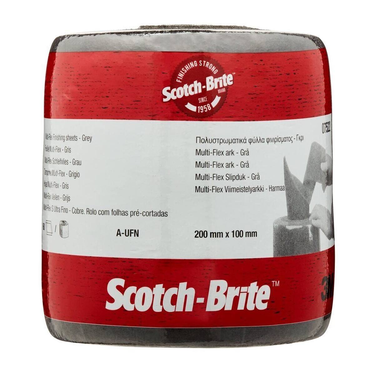 3M Scotch-Brite Rollo de tela sin tejer Multi-Flex MX-SR, gris, 100 mm x 200 mm, A, ultrafino, perforado 60 veces #07522