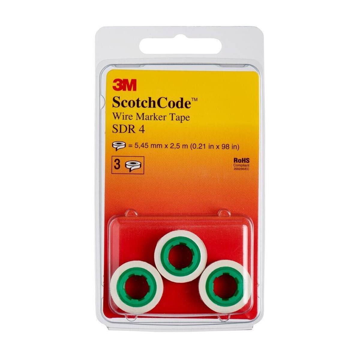 3M ScotchCode SDR-4 rollos de recambio de marcador de cables, número 4, paquete de 3