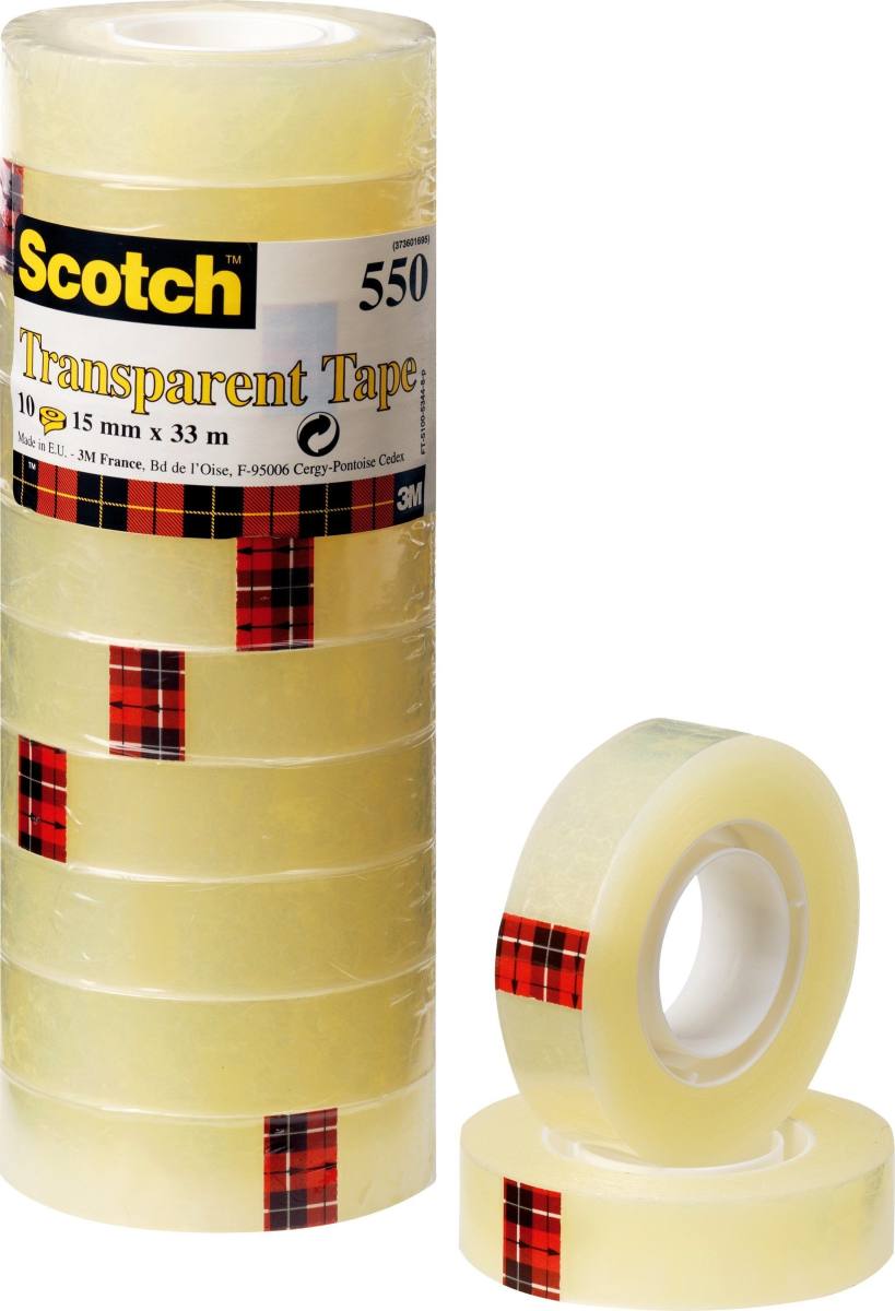 3M Scotch transparant plakband 550, toren met 10 rollen 15 mm x 33 m