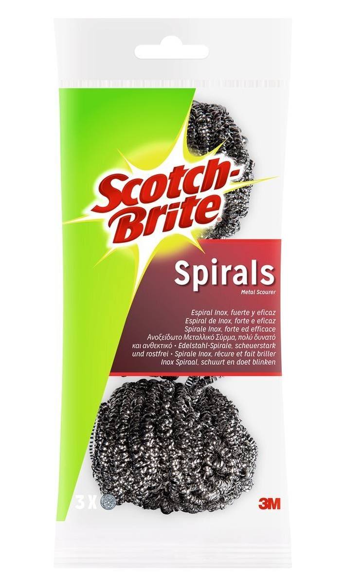 3M Scotch-Brite Stainless steel spiral IS3, small, abrasive, for non-sensitive surfaces, colour: silver, pack of 3