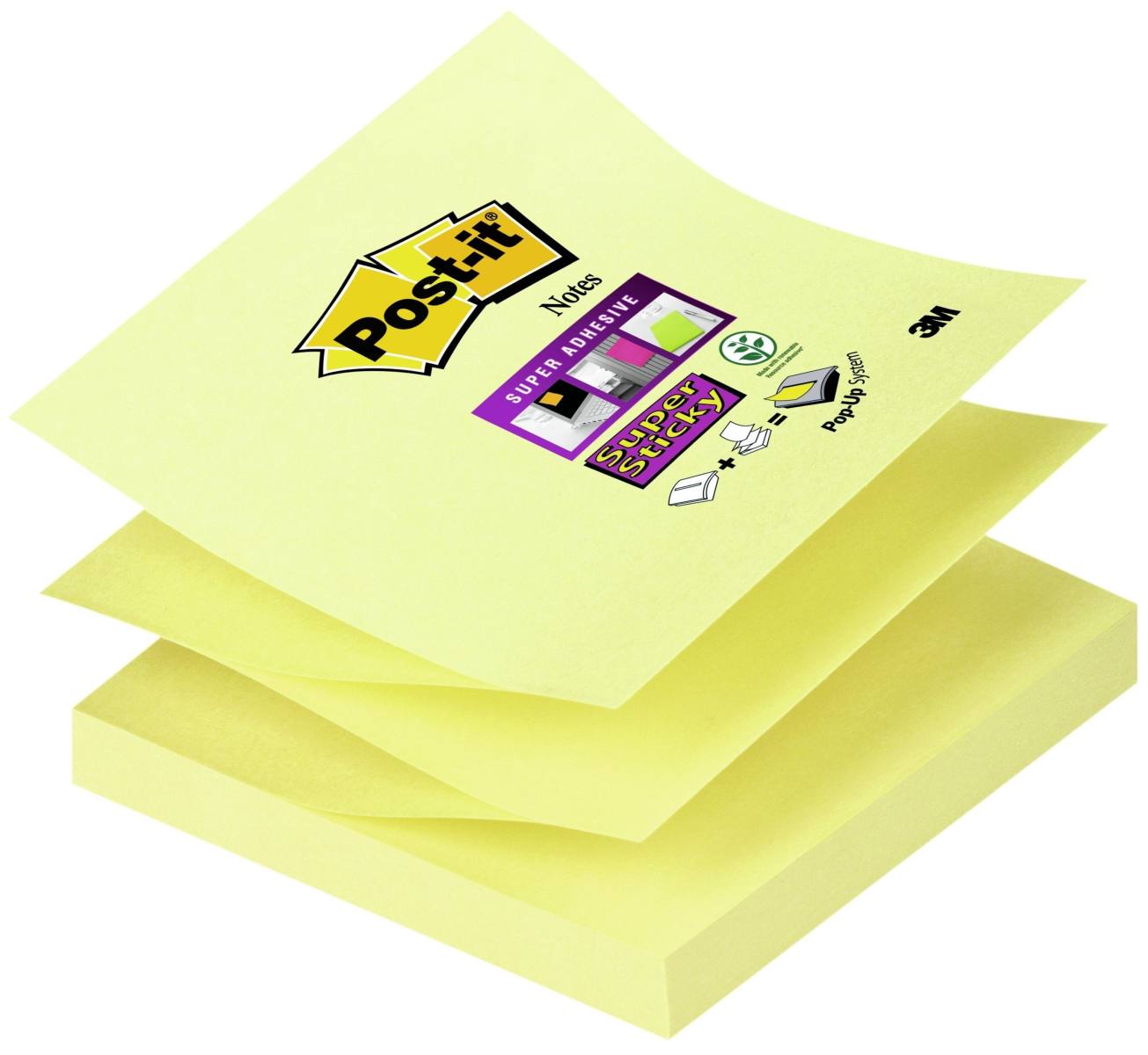 3M Post-it Super Sticky Z-Notes R33012SY, 76 mm x 76 mm, gelb, 1 Block à 90 Blatt
