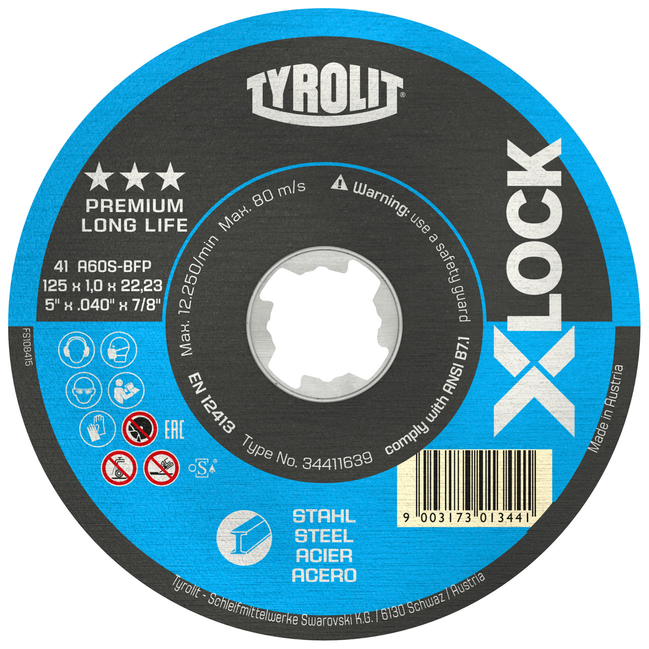 Tyrolit Discos de corte DxDxH 115x1,6x22,23 X-LOCK LONGLIFE para acero