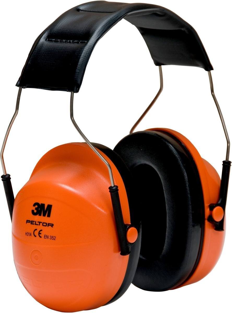 3M PELTOR Earmuffs, headband, orange, SNR=27 dB, H31A
