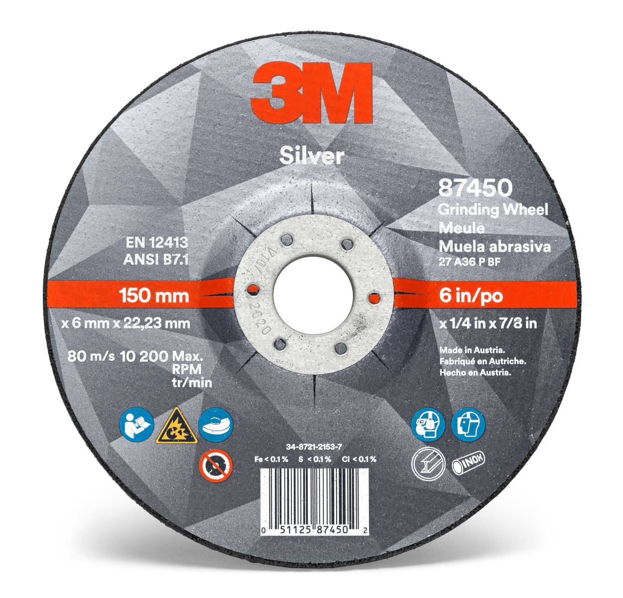 3M Silver grinding disc, 100 mm, 7.0 mm, 16 mm, type 27