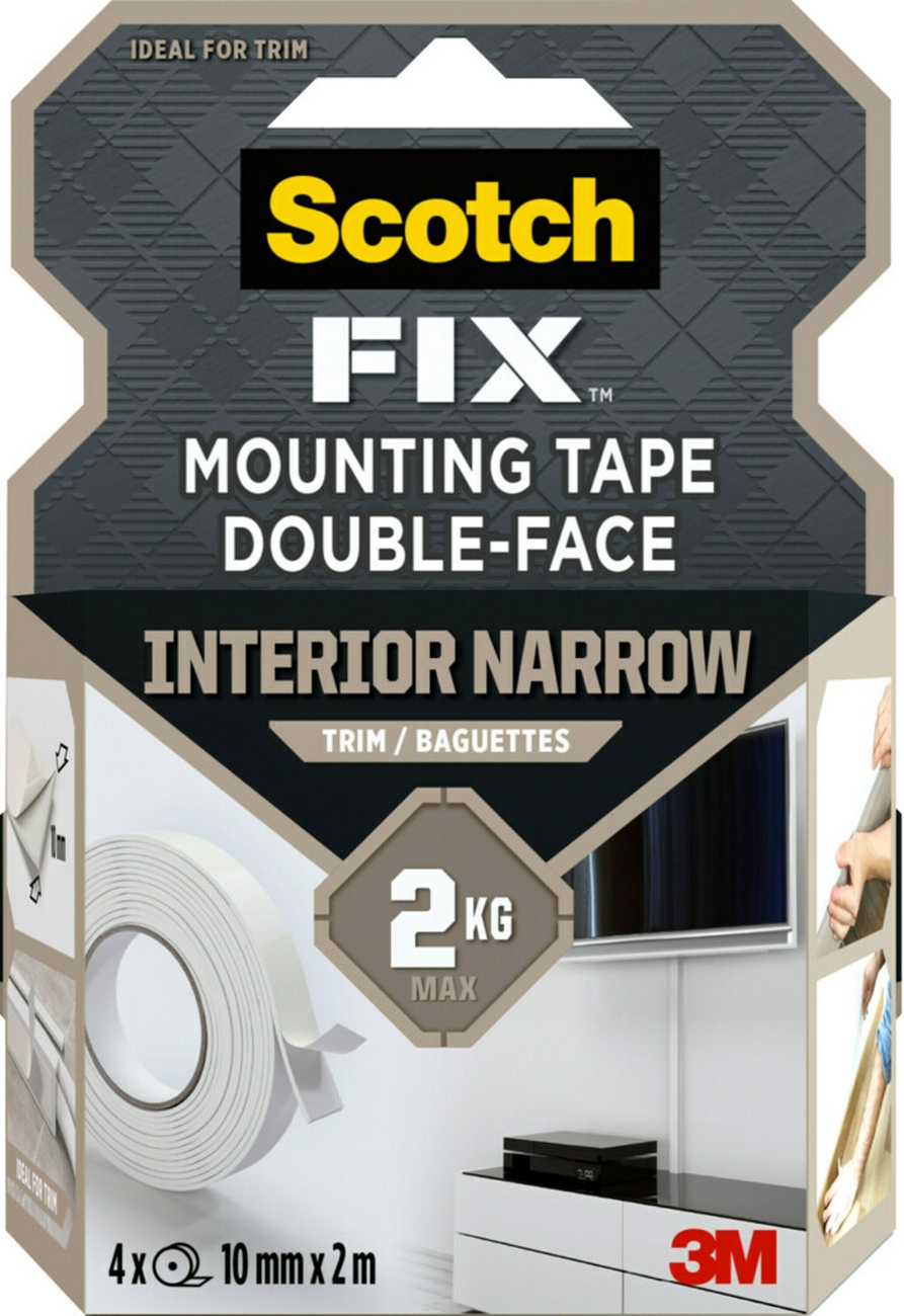 3M Scotch-Fix Montageband für Zierleisten 914140-1020SBT-P, 10 mm x 2 m, 4 Rollen / Packung, Hält bis zu 2 kg