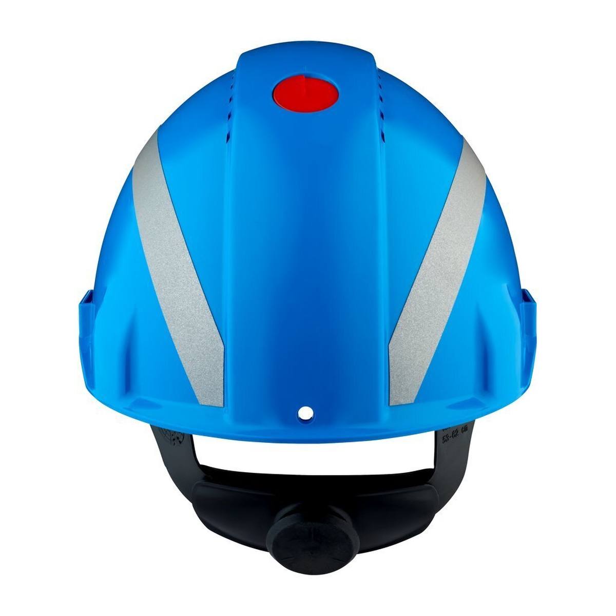 3M G3000 safety helmet with UV indicator, blue, ABS, ventilated ratchet fastener, plastic sweatband, reflective sticker