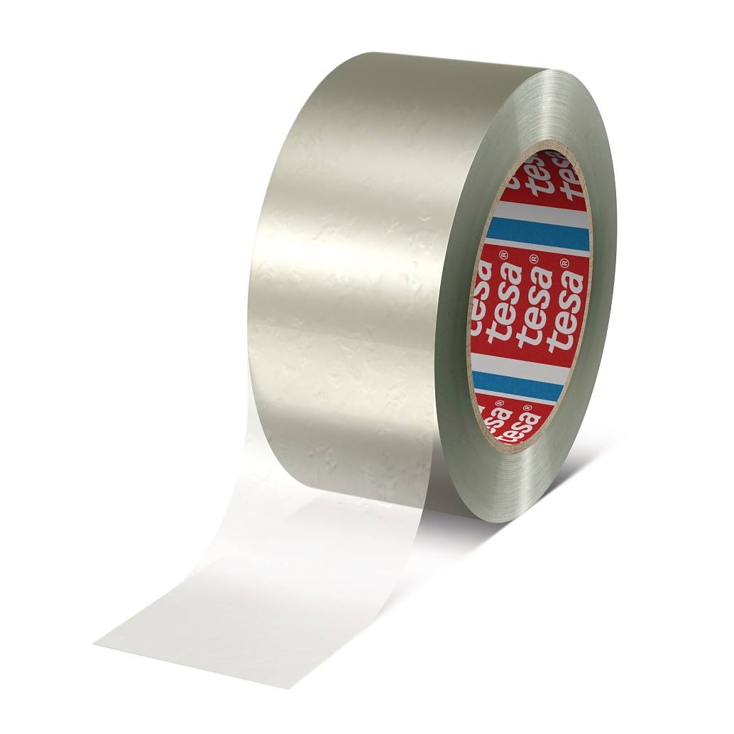 tesa 60412 50mmx1000m transparent, is a universal packing tape with a PET carrier made from 70% post-consumer recycled plastic.