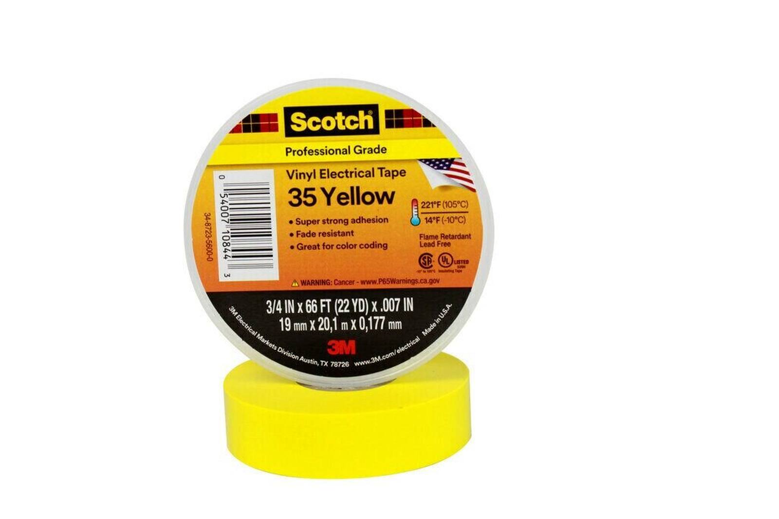 3M Cinta aislante eléctrica de vinilo Scotch 35, amarilla, 19 mm x 20 m, 0,18 mm