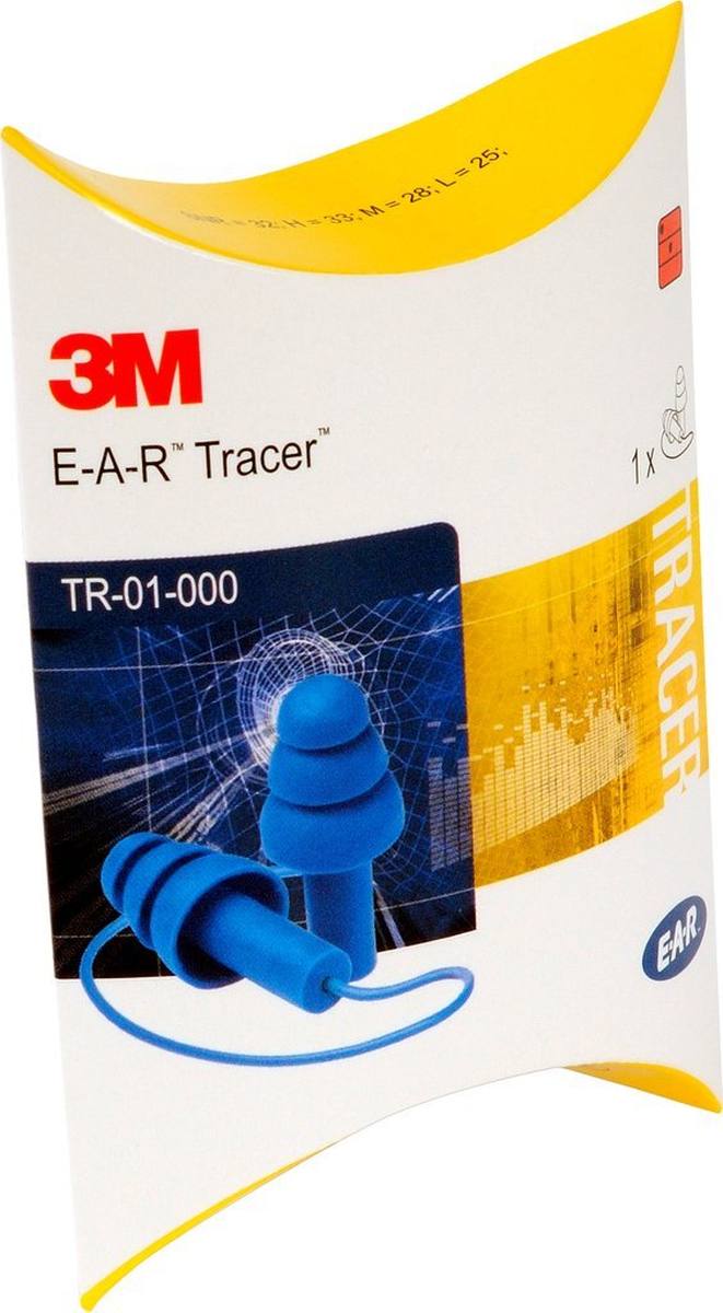 3M E-A-R tracers, with storage box, metal detectable, can be worn with or without cord, blue, SNR=32 dB, TR01020