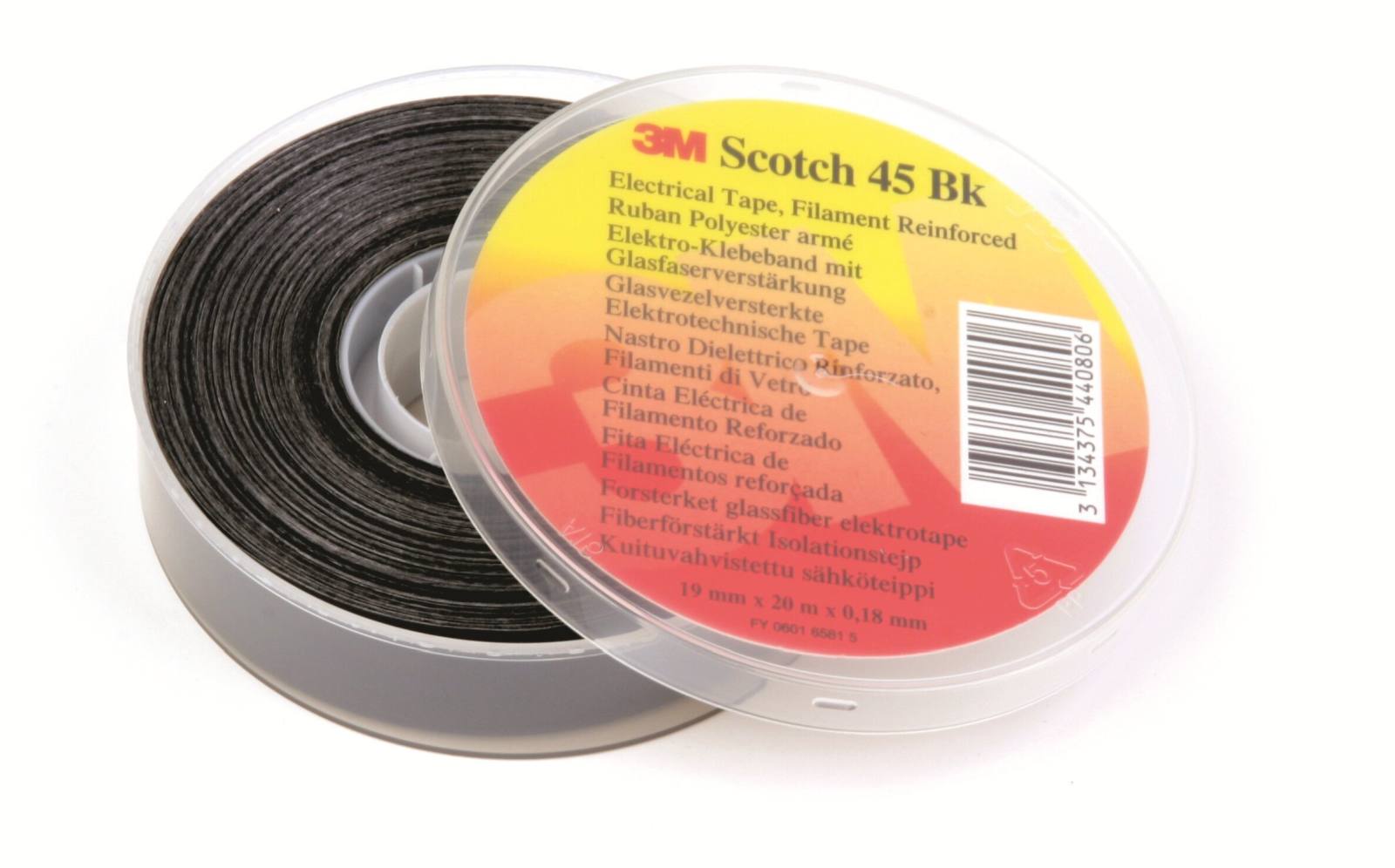 3M ET 45bk Film polyester, renforcé à la fibre de verre, noir, 19 mm x 20 m x 0,2 mm