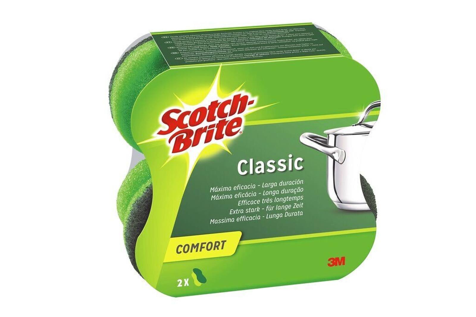 3M Scotch-Brite Classic comfort reinigingsspons extra sterk CLCNS2, groen-groen, 2 stuks